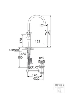Steinberg Waschtisch-Zweigriffarmatur mit Ablaufgarn. 250 1550 S, matt black – Bild 2