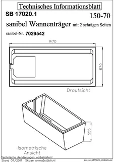 sanibel Wannenträger f Stahl-Badew. Bette 2 schräge Seiten 1500x700mm – Bild 2