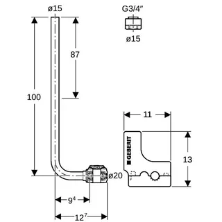 Geberit FlowFit Metallrohr-Anschlussbogen 90Gr SiBr/Cu d20-d15 L100 – Bild 4