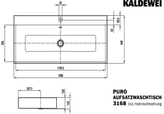 Kaldewei WB PURO Mod.3168,1200x460mm,cg90,PEFF ,AD,m. 1HL,mÜL,chr – Bild 4
