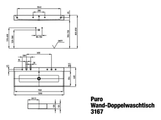 Kaldewei WB PURO WANDWASCHTISCH Mod.3167,1200x 460mm,pergamon,PEFF,AD,m. 1HL,mÜL,chr – Bild 3
