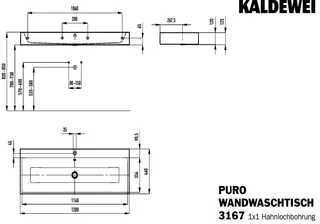 Kaldewei WB PURO WANDWASCHTISCH Mod.3167,1200x 460mm,pergamon,PEFF,AD,m. 1HL,mÜL,chr – Bild 4