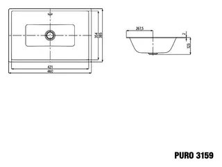 Kaldewei WB PURO UNTERBAUWASCHTISCH Mod.3159, 460x385mm,sm100,PEFF,AD,mÜL,chr – Bild 3