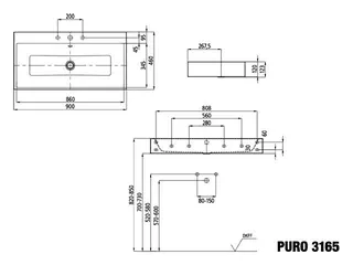Kaldewei WB PURO WANDWASCHTISCH Mod.3165,900x 460mm,pergamon,PEFF,AD,m. 1HL,mÜL,chr – Bild 3