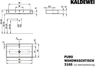Kaldewei WB PURO WANDWASCHTISCH Mod.3165,900x 460mm,pergamon,PEFF,AD,m. 1HL,mÜL,chr – Bild 4