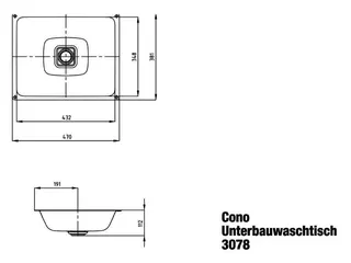 Kaldewei WB CONO UNTERBAUWASCHTISCH Mod.3078, 470x381mm,schwarz matt 100,PEFF,AD,oÜL – Bild 3