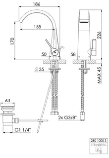 Waschtisch-Einhebelmischer mit Ablaufgarnitur design4YOU 3.0 Classic, matt schwarz – Bild 2