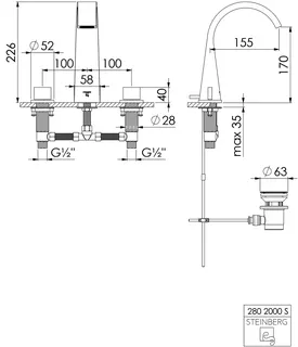 3-Loch-Waschtisch-Armatur mit Ablaufgarn. design4YOU 3.0 Classic, matt schwarz – Bild 2