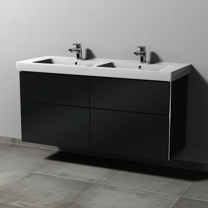 SA Waschtischunterbau mit Auszügen 3way (BS617) 593x1250x447 Anthrazit-Glanz