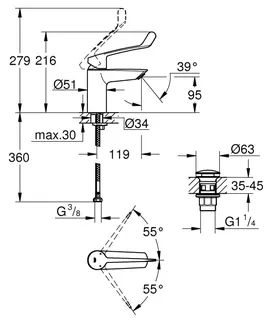 GROHE EH-Waschtisch-Batterie Eurosmart 23982_3 S-Size langer Hebel PO-Ablaufgrt. chrom – Bild 5