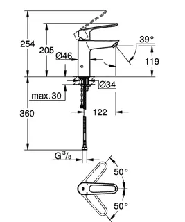 GROHE EH-Waschtisch-Batterie Eurosmart 23987_3 M-Size Verbrühschutz offener Hebel chrom – Bild 5