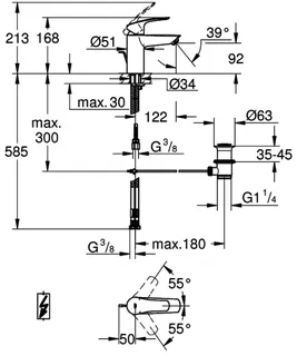 GROHE EH-Waschtisch-Batterie Eurosmart 23459_3 S-Size Niederdruck Zugst.-Abl.grt. chrom – Bild 5