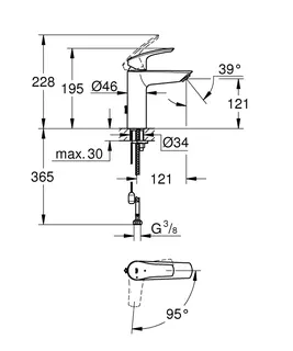 GROHE EH-Waschtisch-Batterie Eurosmart 23394_3 M-Size MST kalt versenkbare Kette chrom – Bild 5
