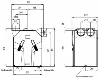 comfort-KWL-Lüftungsgerät zentral rechts ComfoAir 350R Luxe mit Bedieneinheit