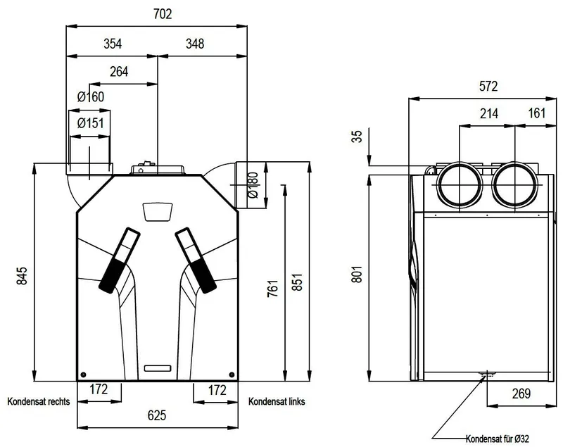 comfort-KWL-Lüftungsgerät zentral rechts ComfoAir 350VR Luxe Bedieneinh.+Vorheizr