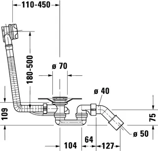 Duravit Ab-und Überlaufgarnitur, Standard-Drehgriff,BZL 700mm,chrom – Bild 3
