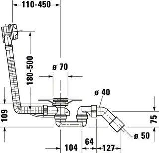 Duravit Ab-und Überlaufgarnitur, Standard-Drehgriff,BZL 700mm,chrom – Bild 4