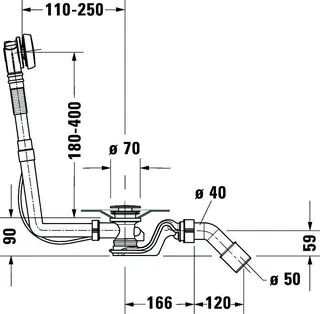 Duravit Ab- und Überlaufgarnitur Quadroval Drehgriff, Bodenzuglänge 530mm, chrom – Bild 2