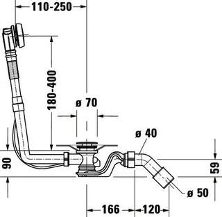 Duravit Ab- und Überlaufgarnitur Quadroval Drehgriff, Bodenzuglänge 530mm, chrom – Bild 5
