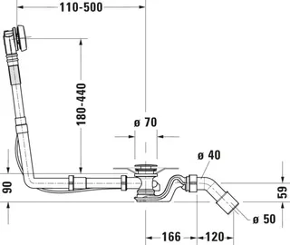 Duravit Ab- und Überlaufgarnitur Quadroval Drehgriff,Bowdenzuglänge 650mm, chrom – Bild 3