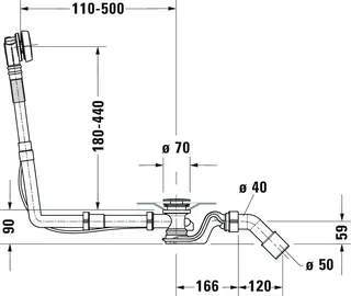 Duravit Ab- und Überlaufgarnitur Quadroval Drehgriff,Bowdenzuglänge 650mm, chrom – Bild 5