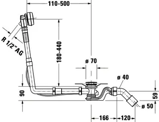 Duravit Ab- und Überlaufgarnitur Quadroval Drehgriff,m.Wannenein.,BZL 650mm,chrom – Bild 4