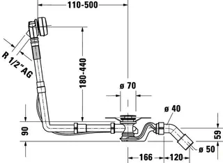 Duravit Ab- und Überlaufgarnitur Quadroval Drehgriff,Einl.,Flexs.,BZL 650mm,chrom – Bild 4
