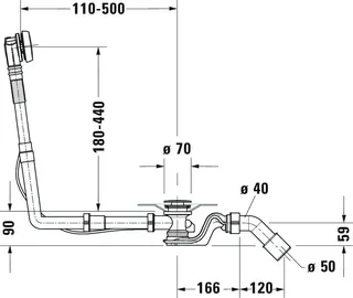 Duravit Ab- und Überlaufgarnitur Quadroval Drehgriff,Bowdenzugl.850mm, chrom – Bild 4