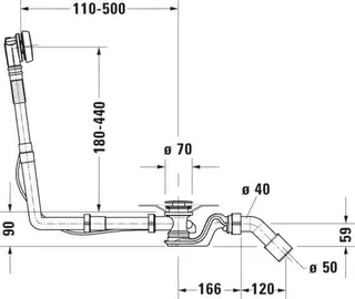 Duravit Ab- und Überlaufgarnitur Quadroval Drehgriff,Bowdenzugl.850mm, chrom – Bild 5