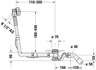 Duravit Ab- und Überlaufgarnitur Quadroval Drehgriff,Einl.,Flexs.,BZL 850mm,chrom – Bild 4