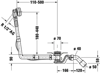 Duravit Ab- und Überlaufgarnitur Quadroval Drehgriff,Einl.,Flexs.,BZL 850mm,chrom – Bild 5