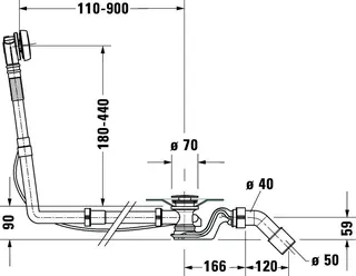 Duravit Ab- und Überlaufgarnitur Quadroval Drehgriff,Flexschlauch,BZL 1100mm,chrom – Bild 3