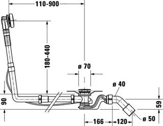 Duravit Ab- und Überlaufgarnitur Quadroval Drehgriff,Flexschlauch,BZL 1100mm,chrom – Bild 4