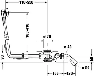 Duravit Ab- und Überlaufgarnitur Quadroval Drehgriff,Bowdenzuglänge 700mm,chrom – Bild 3
