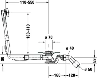 Duravit Ab- und Überlaufgarnitur Quadroval Drehgriff,Bowdenzuglänge 700mm,chrom – Bild 4
