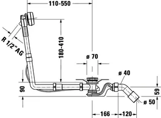 Duravit Ab- und Überlaufgarnitur Quadroval Drehgriff,m.Wanneneinl.,BZL700mm,chrom – Bild 2