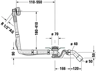 Duravit Ab- und Überlaufgarnitur Quadroval Drehgriff,m.Wanneneinl.,BZL700mm,chrom – Bild 3