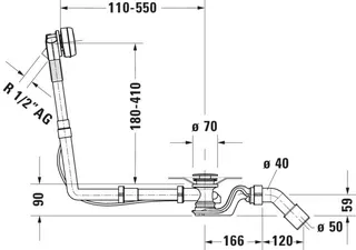 Duravit Ab- und Überlaufgarnitur Quadroval Drehgriff,Einlauf,Flexs.,BZL700mm,weiß – Bild 5