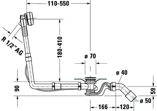 Duravit Ab- und Überlaufgarnitur Quadroval Drehgriff,Einlauf,Flexs.,BZL700mm,chrom – Bild 2