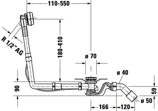 Duravit Ab- und Überlaufgarnitur Quadroval Drehgriff,Einlauf,Flexs.,BZL700mm,chrom – Bild 4