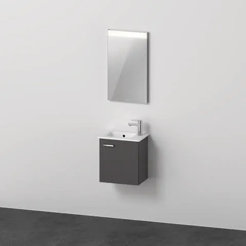 Duravit XBase Möbel-Set 400x288mm, Waschtisch,WTU mit Türanschl. R, Spiegel, Graphit Matt