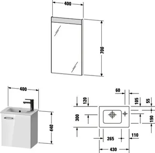 Duravit XBase Möbel-Set 400x288mm, Waschtisch,WTU mit Türanschl. R, Spiegel, Graphit Matt – Bild 2