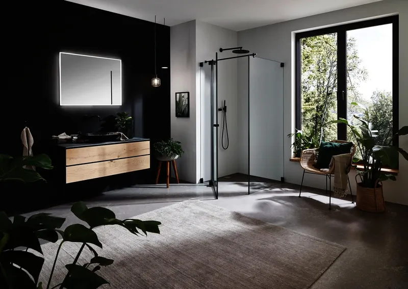 SP Black Edition -Eckdusche Pendeltür 1000x1000x2000mm schwarz/ESG