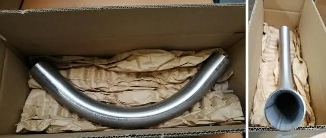 Bogen 90´ Edelstahl V2A D=54mm x 1,5mm ab 60kW und mehr als 12,5m Schlauchlänge