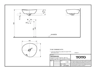 TOTO Aufsatzwaschtisch TA, asymmetrisch 460 mm, ohne Hahnloch, mit Überlauf – Bild 2