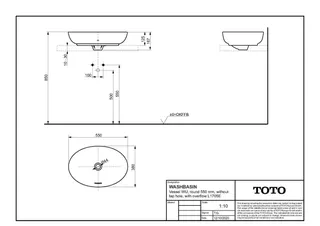 TOTO Aufsatzwaschtisch WU, rund 550 mm, ohne Hahnloch, mit Überlauf – Bild 2