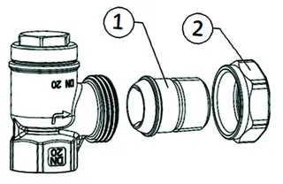 Resideo Rücklaufverschraubung Veramax Messing vernickelt, Eck, 3/4'' – Bild 5