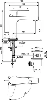Ideal Standard Waschtischarmatur Cerafine D, H105, BlueStart, m.Ablgarn., Ausld.120mm,Chrom – Bild 4
