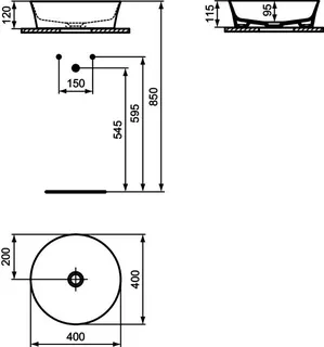 Ideal Standard Schale Ipalyss, ohne Hahnloch, ohne Überlauf, 400x400x120mm, Seidenweiß – Bild 5