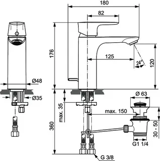 Ideal Standard Waschtisch-Arm. Connect Air, Grande, 5l/min., m.Ablgarn., Ausld.125mm, Chrom – Bild 5